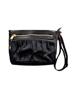 MZ Wallace Nylon Crossbody Clutch Bag Patent Leather Trim Gold Tone Hardware